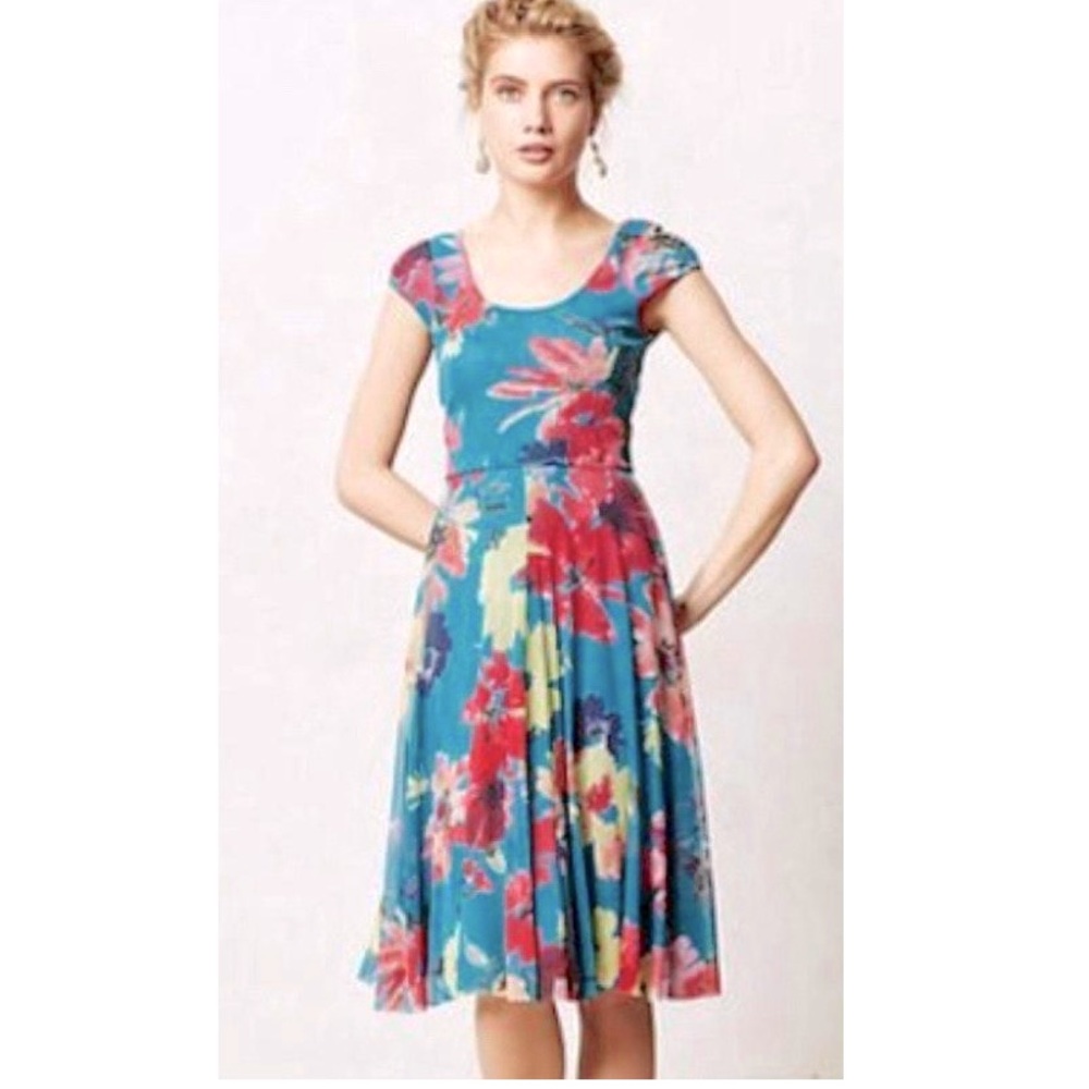 Anthropologie Tulle Floral A-Line Dress